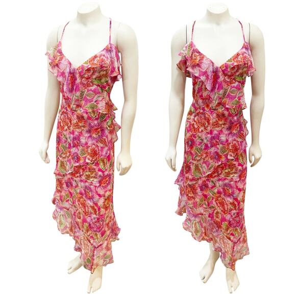 Johnny Was Jade Katella Midi Silk Stretch Ruffle Pink Dress XL - Picture 1 of 11